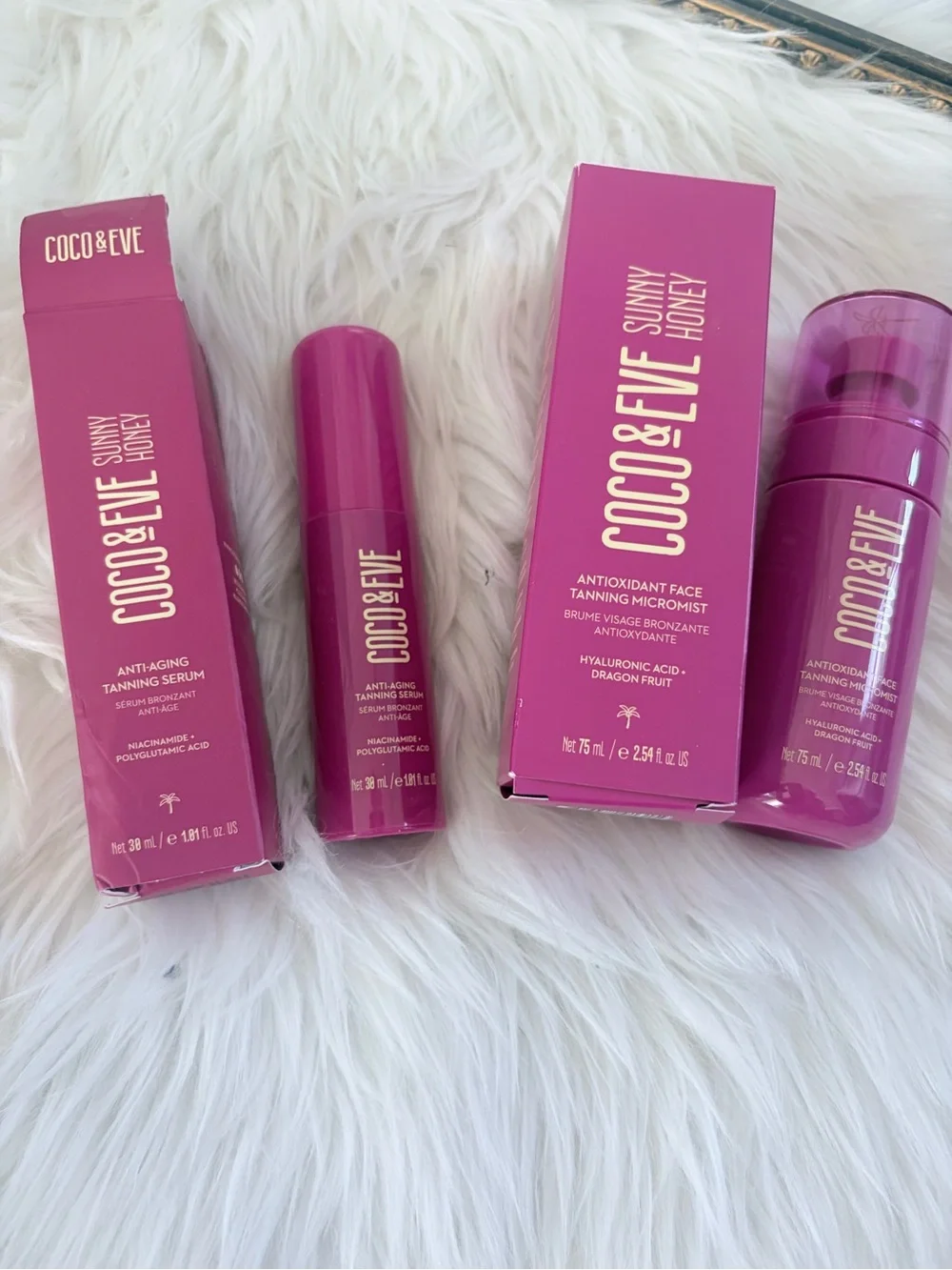 Coco & Eve Sunny Honey Face Tanning Serum and Face Micromist Full size set